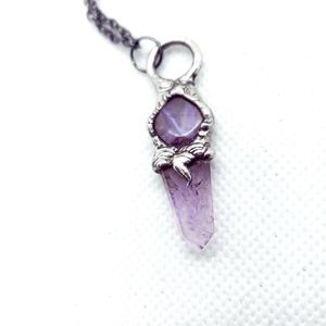 Charoite and amethsyt Crystal Necklace Handmade Jewelry Gothic style
